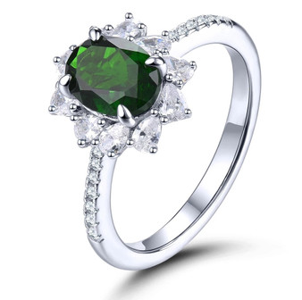 chrome diopside and white zircon halo wedding ring in rhodium over sterling silver