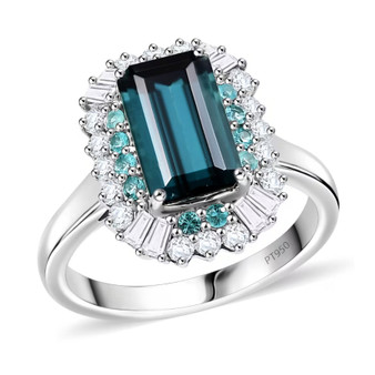 indicolite tourmaline paraiba tourmaline and diamond double halo ring in 950 platinum