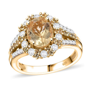 heliodor yellow sapphire and zircon halo ring in 18k yellow gold over sterling silver