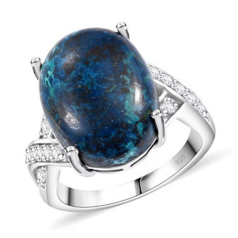 shadowkite and white zircon ring in rhodium over sterling silver