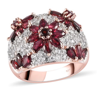 anthill garnet and white zircon cluster ring in 18k rose gold over sterling silver