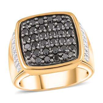 black and white diamond mens 10k yellow gold cluster ring front