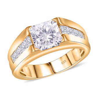 moissanite gents ring in 18k yellow gold over sterling silver