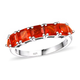fire opal ring in rhodium over sterling silver