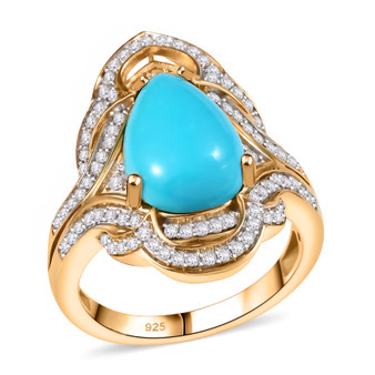 sleeping beauty turquoise and moissanite ring in 18k yellow gold over sterling silver