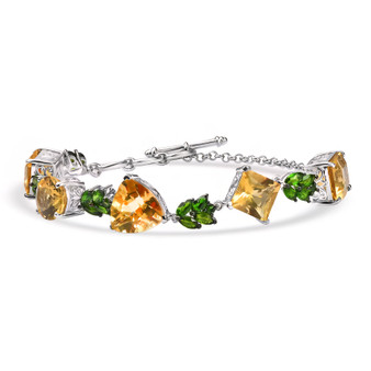 yellow labradorite chrome diopside adjustable bracelet in rhodium over sterling silver