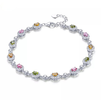 multi tourmaline and white zircon bracelet in rhodium over sterling silver