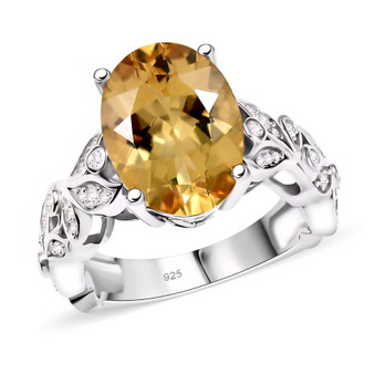 yellow labradorite moissanite vine ring in rhodium over sterling silver