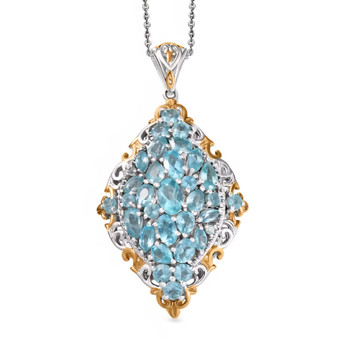 blue apatite cluster pendant necklace in 18k yellow gold and rhodium over sterling silver