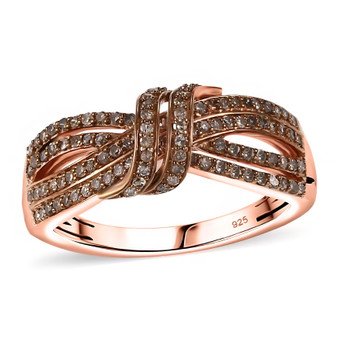 champagne diamond crossover ring in 18k rose gold over sterling silver