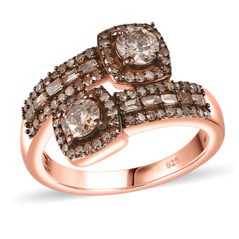champagne diamond bypass ring in black rhodium and 18k rose gold over sterling silver
