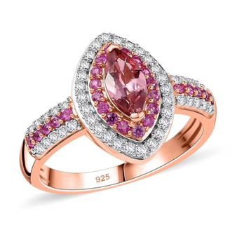 pink tourmaline pink sapphire and zircon marquise halo ring in 18k rose gold over sterling silver