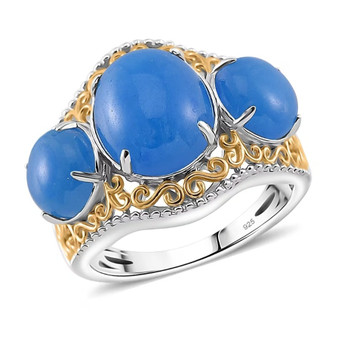 blue jade trilogy ring in two-tone 18k yellow gold and rhodium over sterling silver