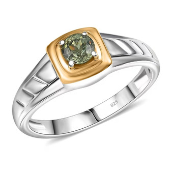 demantoid garnet solitaire gents ring in two-tone 18k yellow gold and rhodium over sterling silver