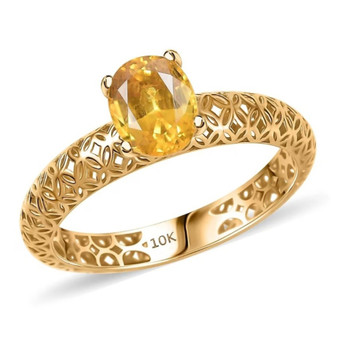 front view of yellow sapphire oval solitaire openwork 10k yellow gold ring