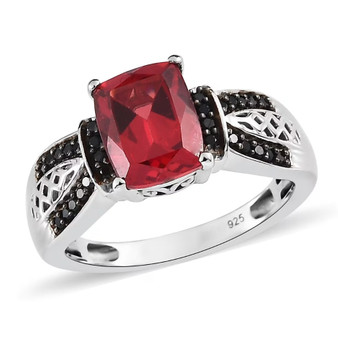 lab padparadscha sapphire and black spinel ring in black and white rhodium over sterling silver