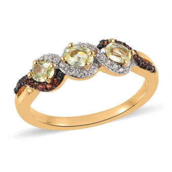 chrysoberyl brown and white zircon band ring in 18k yellow gold over sterling silver