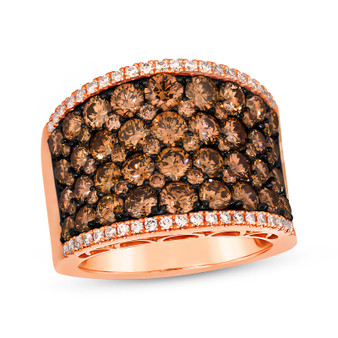 14k rose gold wide cluster band ring with brown and white diamonds