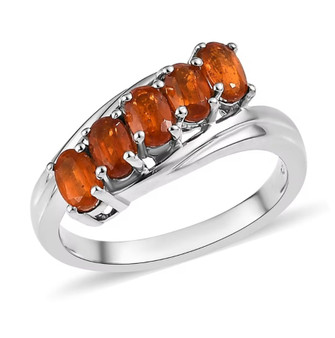 orange kyanite five stone band ring in rhodium over sterling silver