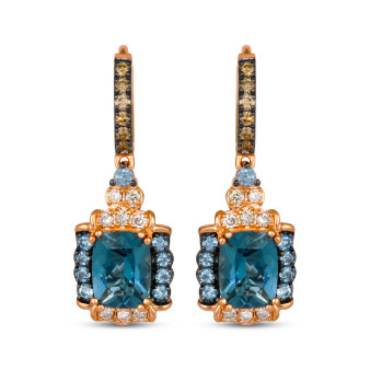 london blue topaz multi gem earrings in 14k rose gold front