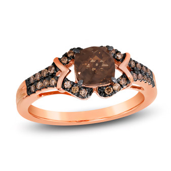 smoky quartz and brown diamond 14k rose gold ring front
