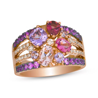 pink tourmaline amethyst morganite and diamond multi-stone ring in 14k rose gold with black rhodium