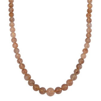 front view of rutilated quartz round beaded necklace 14k yellow gold over sterling silver magnetic clasp