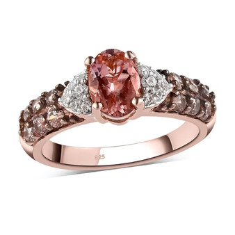 blush pink tourmaline brown and white zircon ring in 18k rose gold over sterling silver