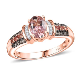 blush tourmaline padparadscha multi diamond 18k rose gold over sterling silver ring