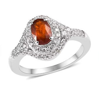orange kyanite and white double halo ring in rhodium over sterling silver