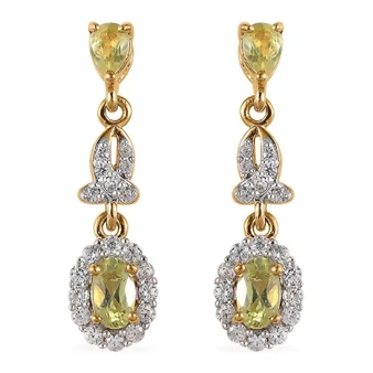 chrysoberyl and white zircon dangle earrings in 18k yellow gold over sterling silver