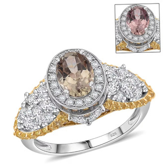 turkish diaspore yellow sapphire and zircon ornate halo ring in rhodium over sterling silver