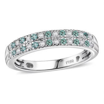 top view of paraiba tourmaline and diamond band ring in 950 platinum