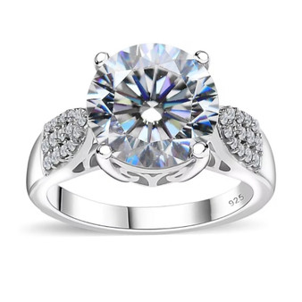 strontium titanate and moissanite ring front view rhodium over sterling silver