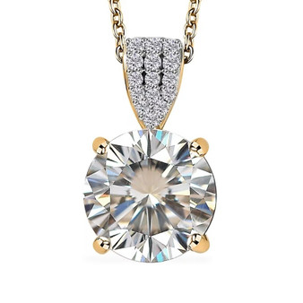 front view of strontium titanate and moissanite pendant necklace in 18k yellow gold over sterling silver