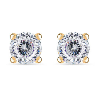 120 facet strontium titanate round stud earrings front view 18k yellow gold over sterling silver