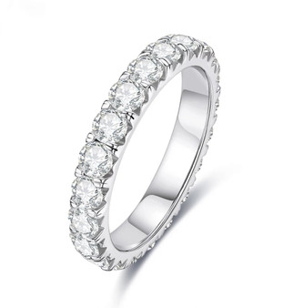 3mm round moissanite eternity band ring in sterling silver