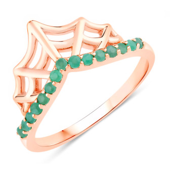 front view of emerald spider web chevron ring in 18k rose gold over sterling silver