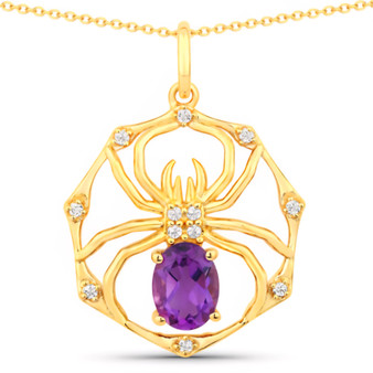 spider web pendant necklace with amethyst and white topaz in 18k yellow gold over sterling silver
