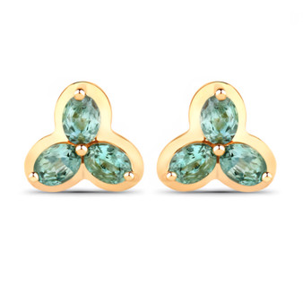 front view of alexandrite cluster stud earrings in solid 18k yellow gold