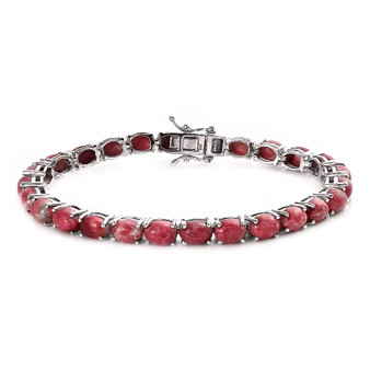 front view of thulite tennis cabochon bracelet in rhodium over sterling silver