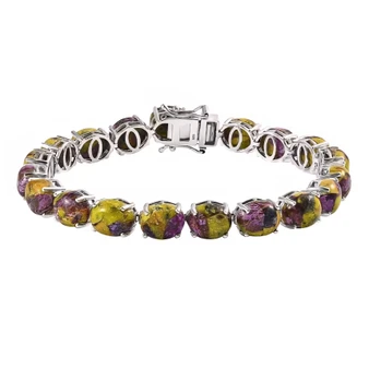front view of atlantisite oval cabochon tennis bracelet in rhodium over sterling silver