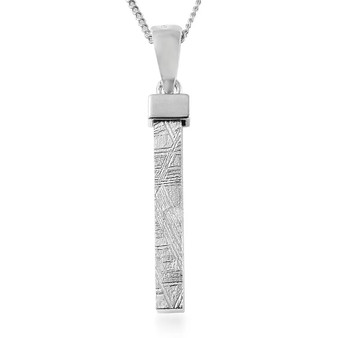 front view of genuine meteorite bar pendant necklace in rhodium over sterling silver