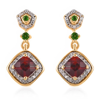 front view of madeira citrine chrome diopside and zircon drop earrings in 18k yellow gold over sterling silver