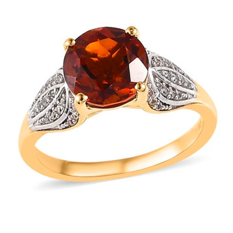 Front view of a Madeira Citrine and White Zircon ring in 18K yellow gold over sterling silver, featuring a round citrine center stone and pavé zircon accents on the band