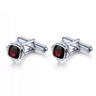 black garnet and white zircon cufflinks in rhodium over sterling silver