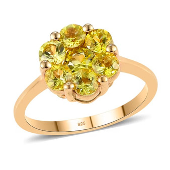 yellow tourmaline round cluster ring in 18k yellow gold over sterling silver front view