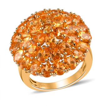 front view of spessartine garnet cocktail ring in 18k yellow gold over sterling silver