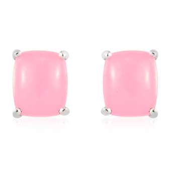 front view of pink jadeite jade cushion stud earrings in rhodium over sterling silver