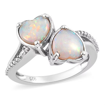 australian opal cabochon heart bypass ring in rhodium over sterling silver front
